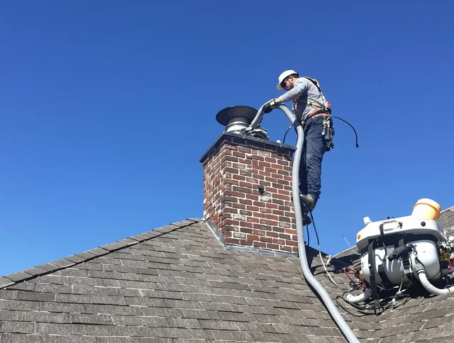 Dedicated Norton Chimney Sweep team member cleaning a chimney in Norton, OH