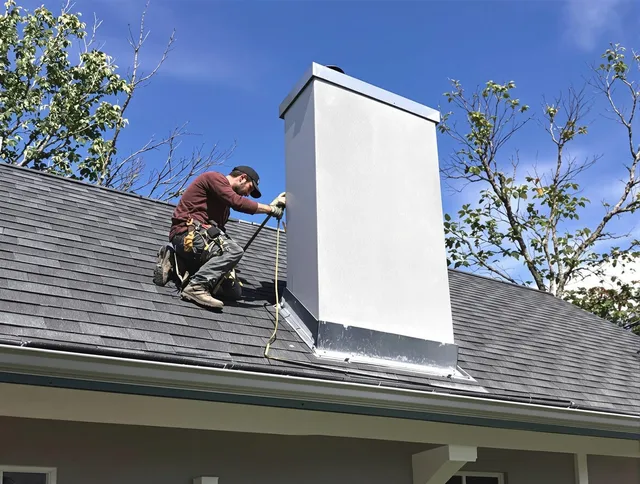 Norton Chimney Sweep team member finishing chimney construction in Norton, OH