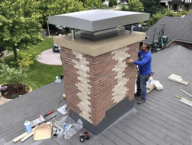 Norton Chimney Sweep team working on a custom chimney remodel in Norton, OH